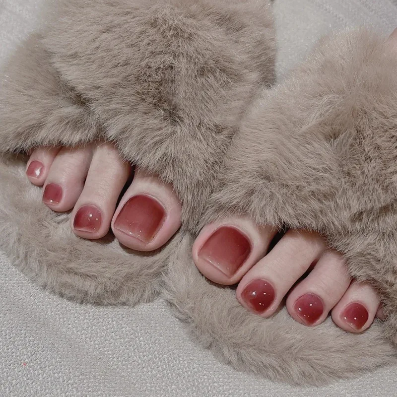 Бордово-красный набор накладных ногтей для ног с рисунком Летние многоразовые искусственные ногти для ног, накладные наклеивающиеся рисунки для ногтей 24шт