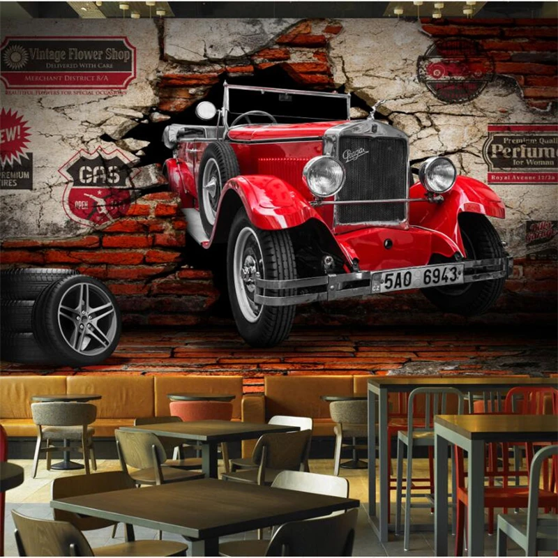 wellyu Пользовательские обои papier peint фреска 3d 3D ретро классический автомобиль сломанная стена ресторана ресторан фон стены