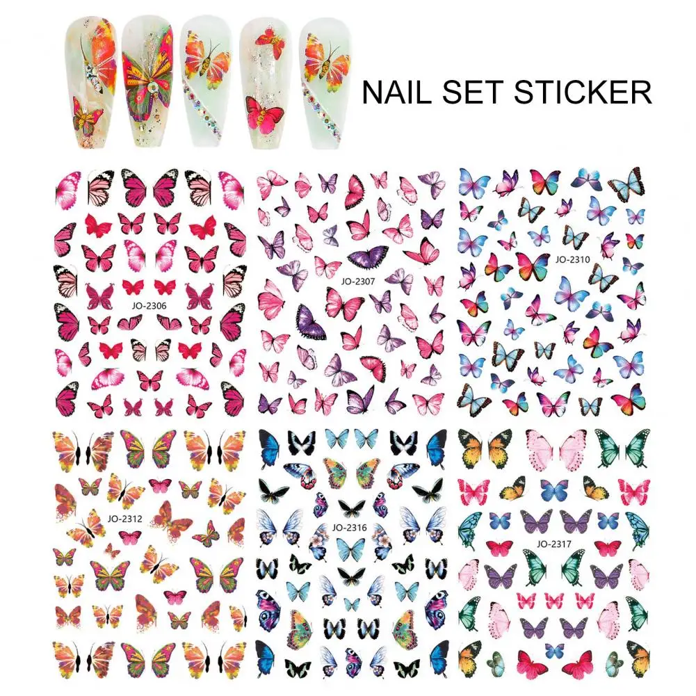 1 Комплект модных наклеек для дизайна ногтей, легко наклеиваемых маникюрных наклеек, съемных слайдеров для дизайна ногтей с 3D бабочкой 