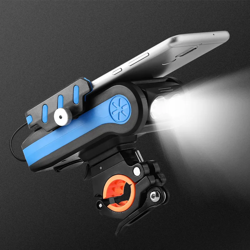 Светодиодный велосипедный фонарь 4 В 1, передний USB-аккумуляторный рожок, держатель для телефона, Велосипедная лампа емкостью 4000 мАч, фонарик для велосипедного фонаря