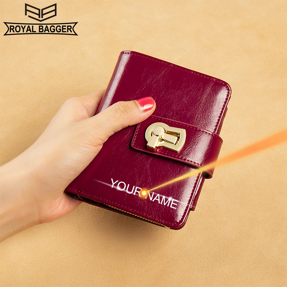 Короткий кошелек Royal Bagger с RFID блоком на молнии для женщин, держатель для карт, маленький кошелек для монет из натуральной коровьей кожи, модный винтаж 8017 г.
