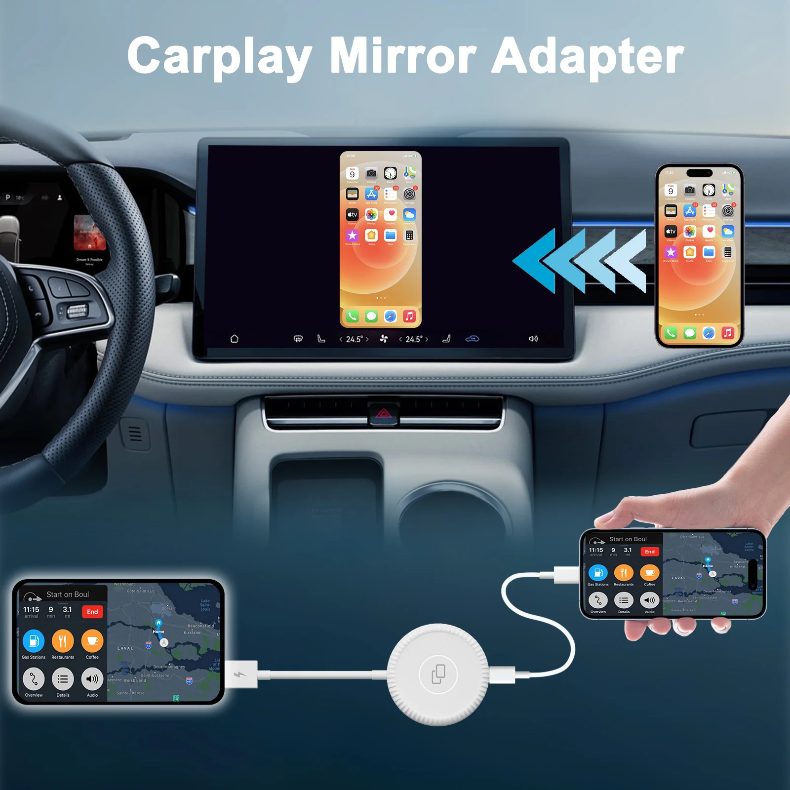 Автомобильный навигатор USB-адаптер Проводной проекционный экран Carplay USB-конвертер Подключи и играй USB Type-C OTG для iPhone 14 Аксессуары