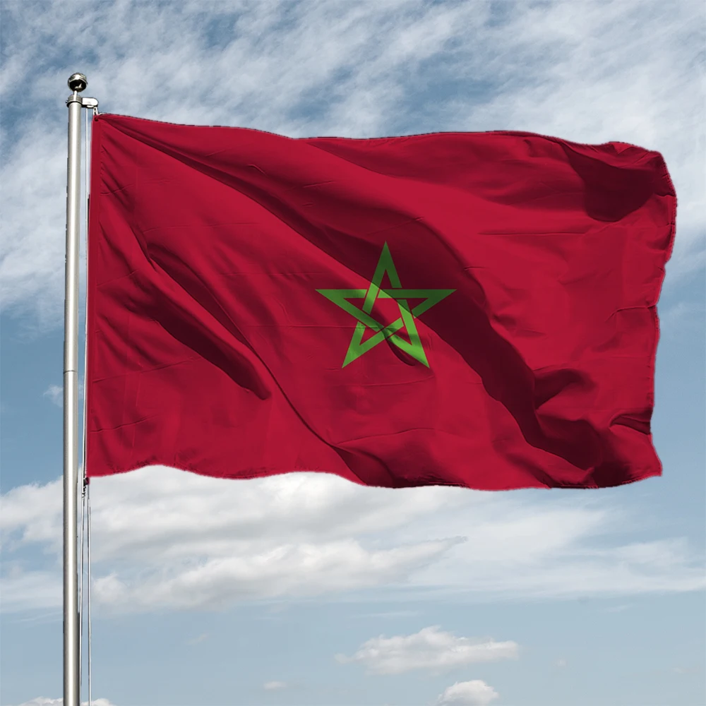 Хит продаж, драпировка из 100% полиэстера с цифровой печатью, maroc bandera marruecos, Марокканский флаг Марокко с двумя люверсами