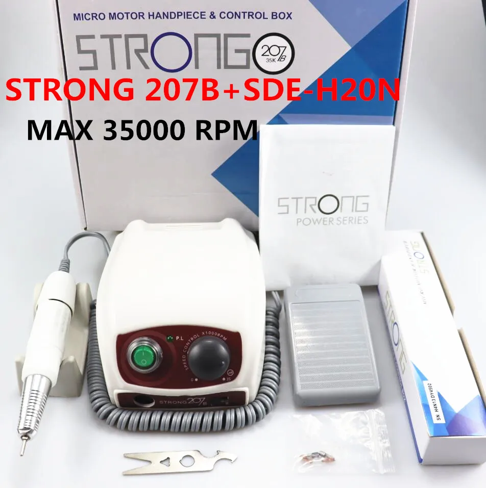 Блок управления STRONG 210 / 207 35000 об / мин и наконечник с микромотором STRONG 210, набор электрических маникюрных сверл для устройства для полировки ногтей