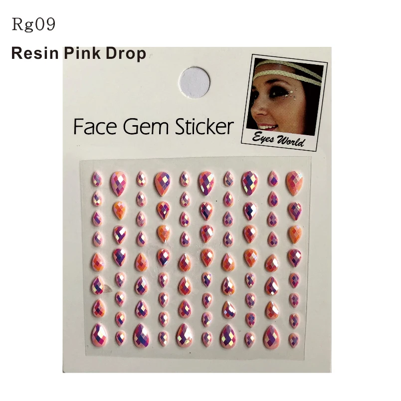 RG09 Розовая блестящая капля смолы, наклейка на щеку, украшение для лица, наклейка для макияжа, наклейка в качестве подарка на переодевание, костюмированную вечеринку