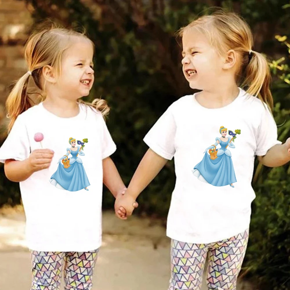 Детская простая модная футболка с принтом принцессы Диснея в стиле харадзюку, Комплект одежды для друзей, Тонкая милая казуа в западном стиле для малышей