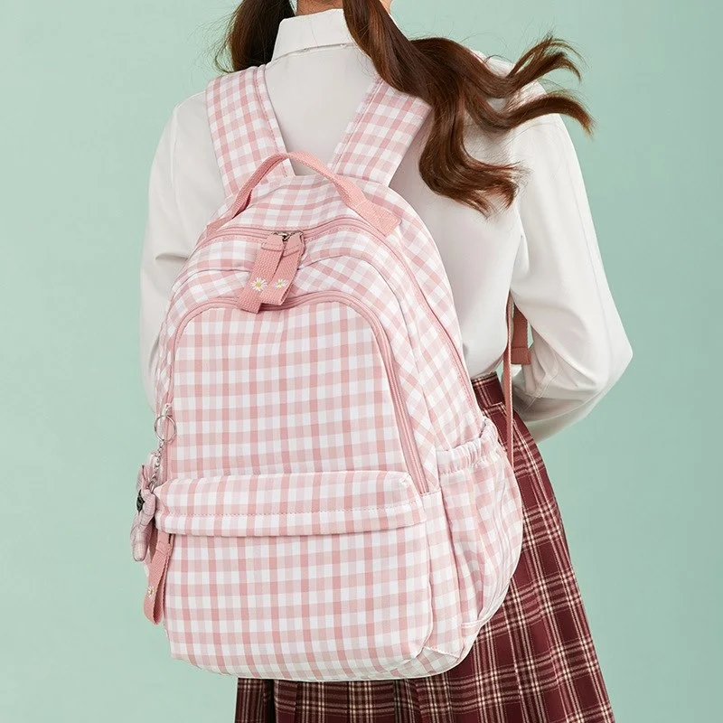 Новый решетчатый Рюкзак для ученицы начальной школы, школьный ранец, Маленький рюкзак большой емкости в стиле колледжа Fresh Forest 2023
