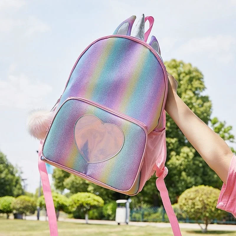2023 Новый детский рюкзак с модным мультяшным блестящим сердечком, школьные сумки с нагрудным ремнем, детские Маленькие Милые рюкзаки для девочек