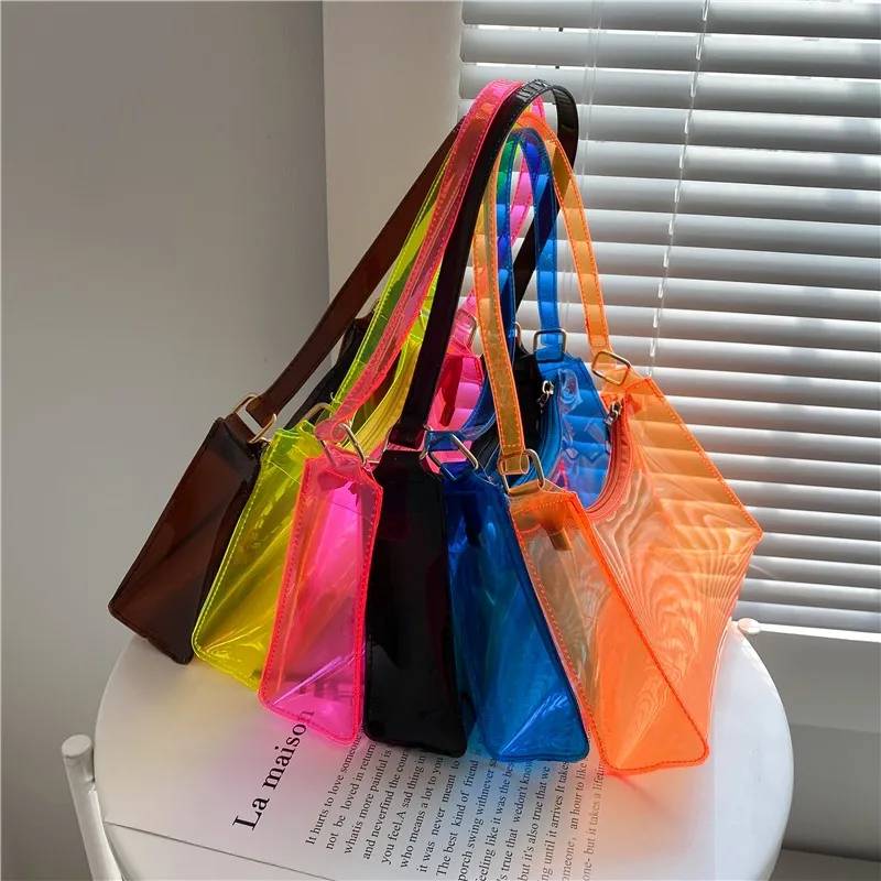 Летняя флуоресцентная прозрачная желейная сумочка Candy Pure Color, прозрачная сумка через плечо, Женская сумка для подмышек, водонепроницаемая сумка для подмышек, Новинка