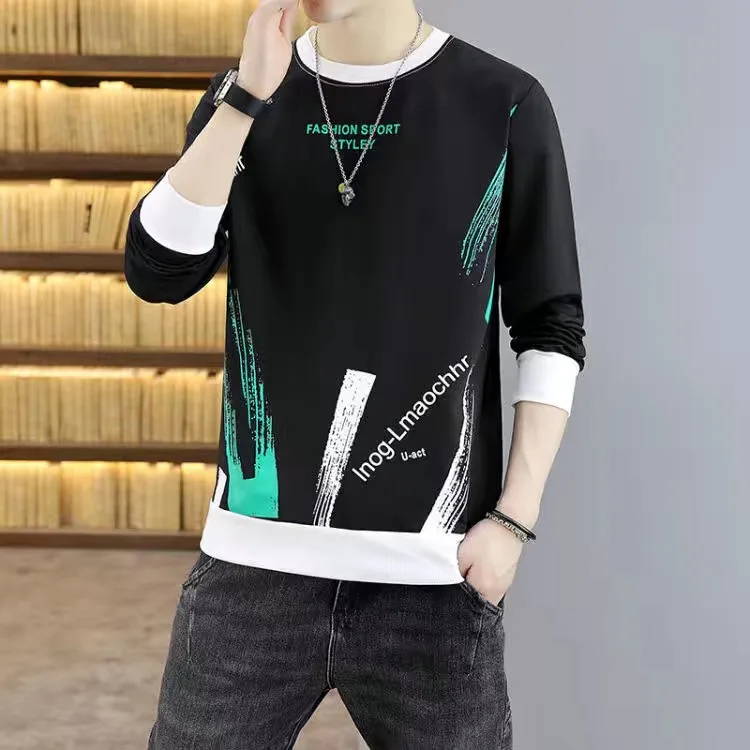 Осенняя новая мужская рубашка с круглым вырезом из полиэстера в корейском стиле, повседневная рубашка с длинными рукавами для мужчин