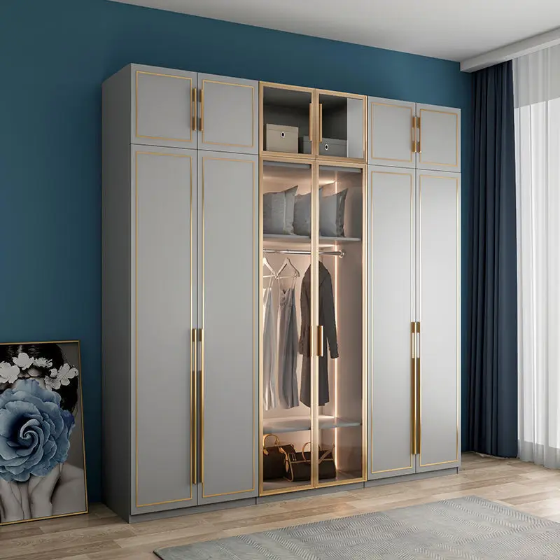 Легкая роскошная комбинация гардеробов В целом, Итальянский минималистский стеклянный шкаф, Домашний Полу-Индивидуальный Минималистский шкаф для спальни 6