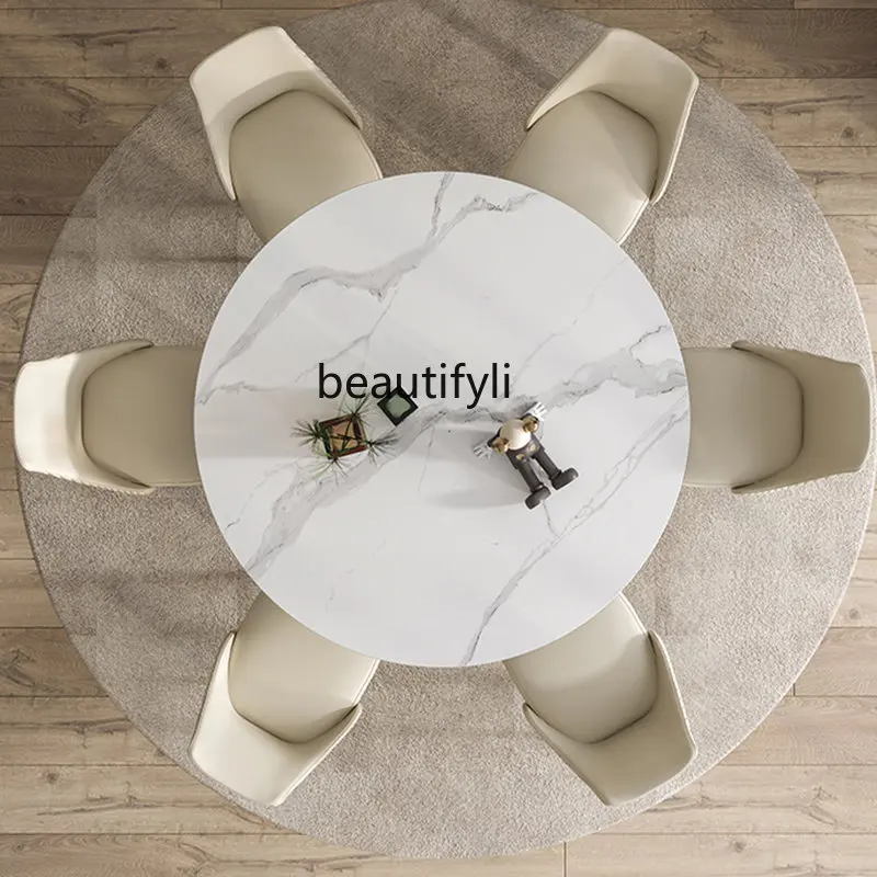 Креативный Семейный обеденный стол из нержавеющей стали с позолотой нестандартного размера, Итальянская легкая Роскошная каменная доска, Круглый обеденный стол и набор стульев