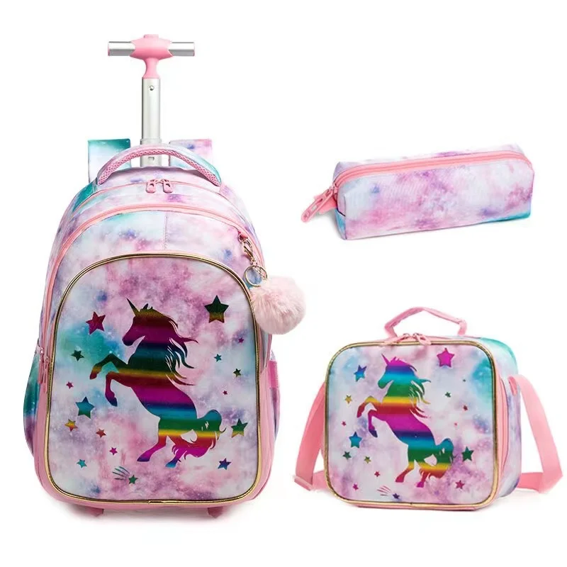 Школьный детский рюкзак 3 В 1 на колесиках, детская школьная сумка на колесиках, холщовый рюкзак для девочек-подростков, дорожные сумки-тележки для девочек