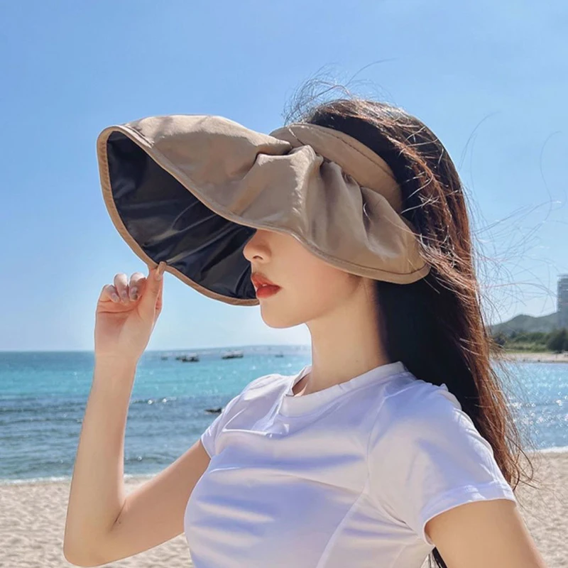 Летняя шляпа-козырек с защитой от ультрафиолета, обруч для волос двойного назначения, солнцезащитная шляпа для женщин, пляжная мягкая складная шапочка с широкими полями