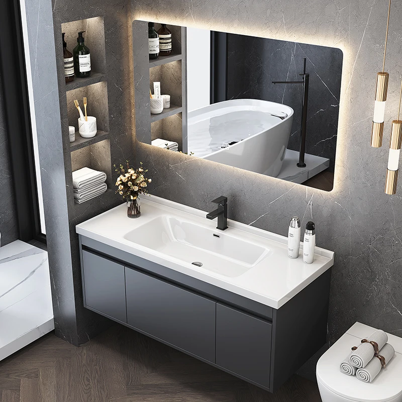 Комбинация шкафов для ванной комнаты Керамический цельный умывальник Шкаф для умывальника Ванная Комната Комплект шкафов для ванной комнаты