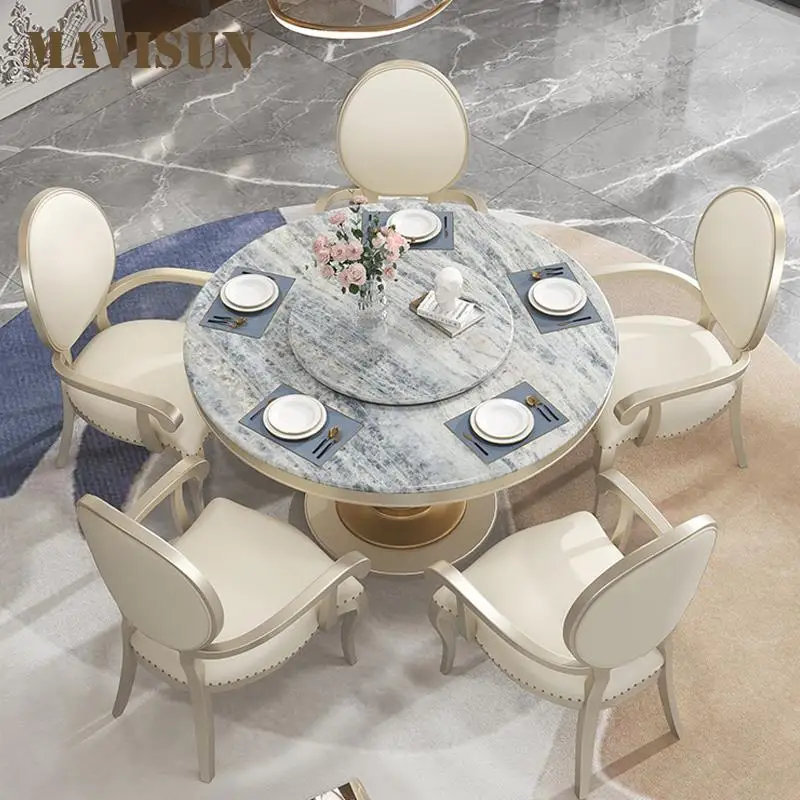 Кухонный стол с красивой текстурой Мраморный Поворотный стол Гладкая Столешница Бытовая Мебель Обеденный стол из красного бука