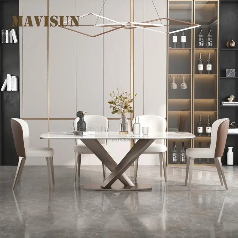 Скандинавская минималистичная Кухонная мебель Бытовой Свет Роскошный Мраморный обеденный стол с 6 стульями Современный креативный набор для обеденного стола