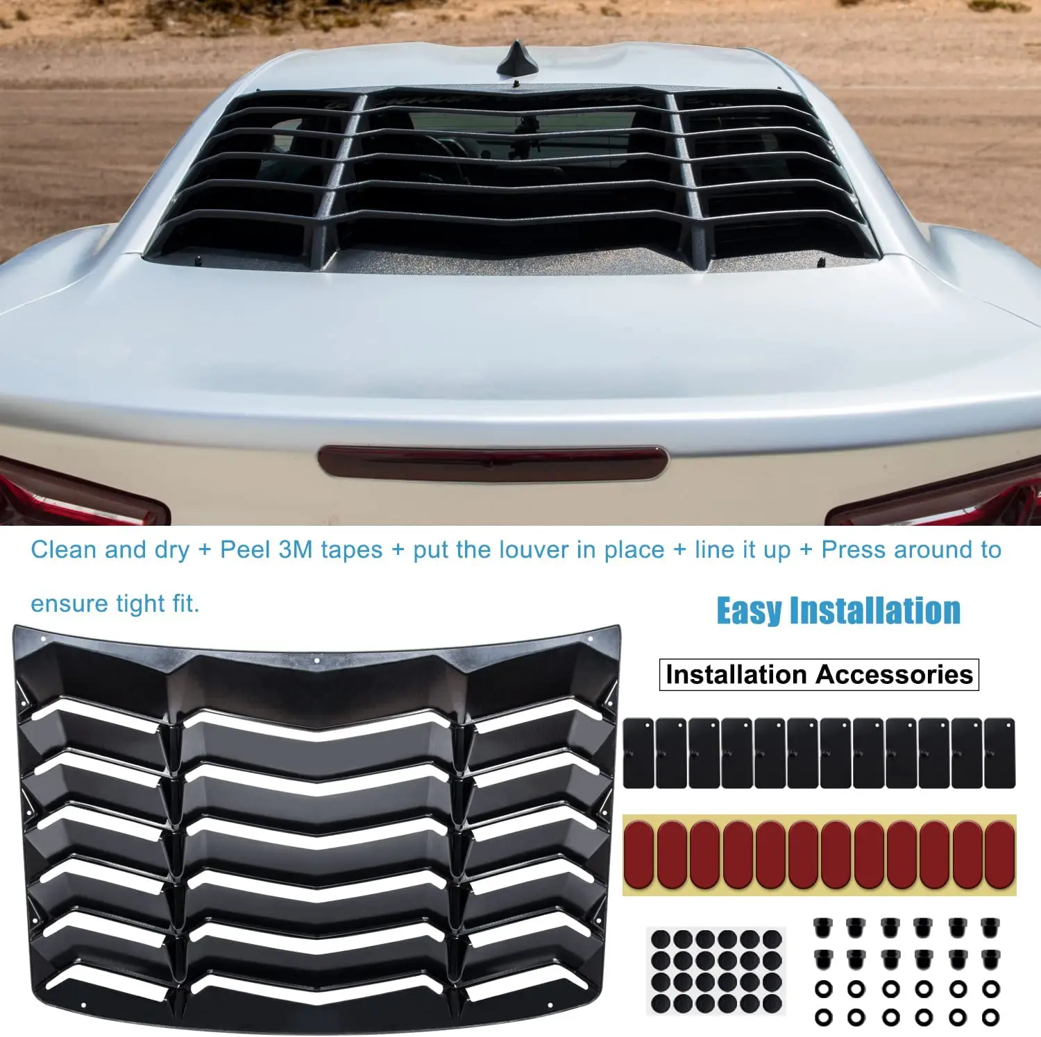 Жалюзи Заднего Стекла TML для Chevy Chevrolet Camaro 2016-2021 ABS Козырек Солнцезащитный Козырек Вентиляционное Отверстие в Стиле GT Lambo Матово-Черный