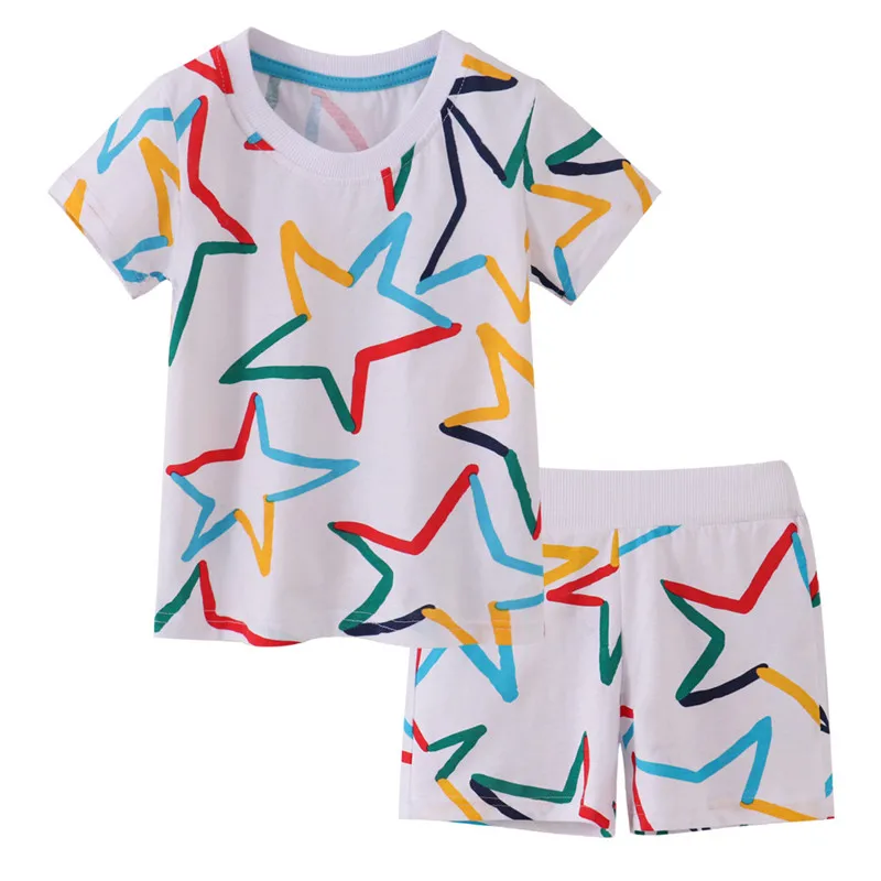 Новое поступление детской одежды с принтом звезд от 2 до 7 лет, Летние комплекты детской одежды с короткими рукавами для малышей, костюмы из 2 предметов