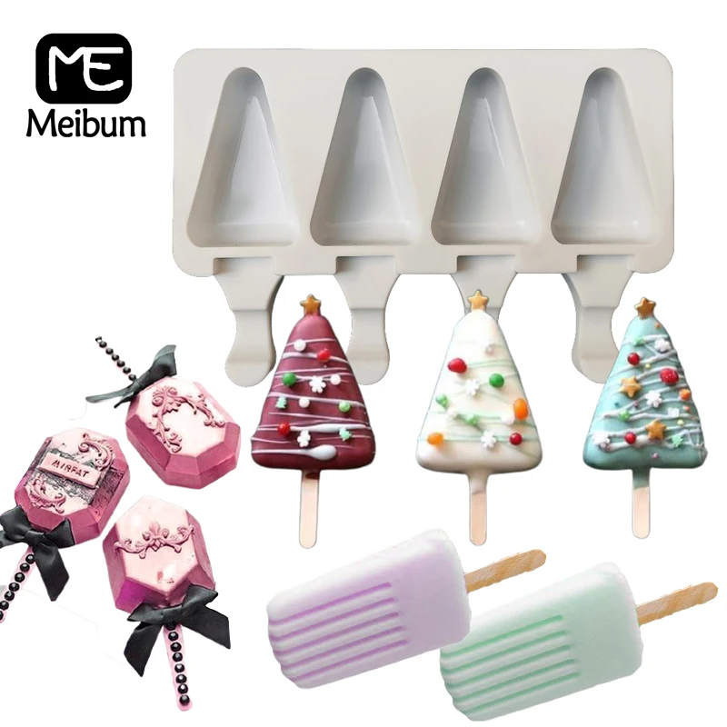 Meibum 4 типа силиконовых форм для мороженого Сделай САМ Формы для эскимо с 4 полостями и 50 палочек Летняя морозильная камера для сока Десертные инструменты Лоток для кубиков