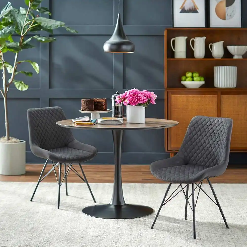 Современный минималистичный круглый стол и металлическое основание со стульями для кухни, домашний обеденный набор из трех предметов, серый бархатный интерьер