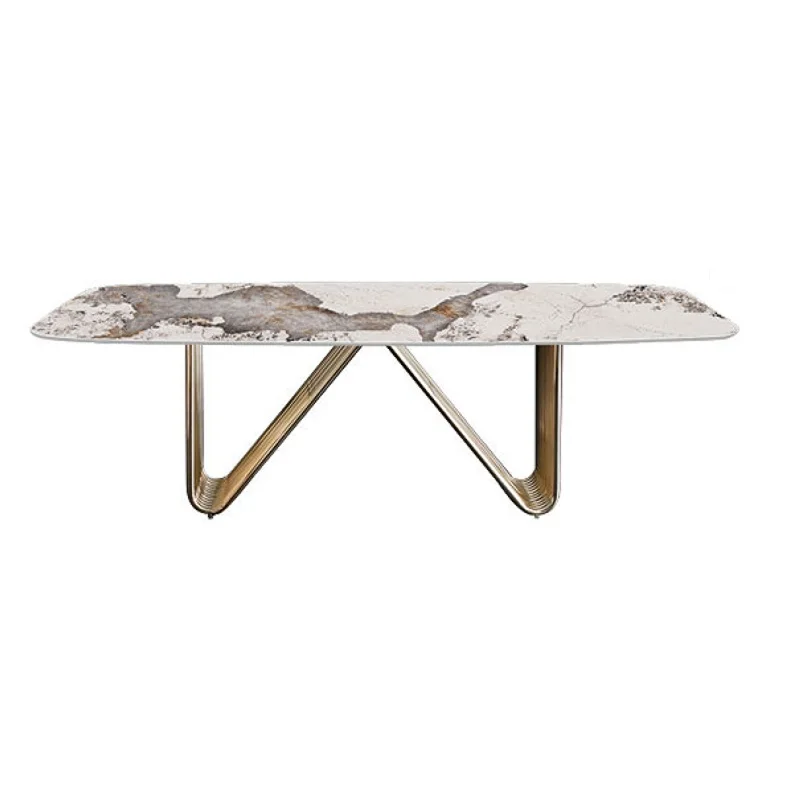Дизайнерская роскошная столовая из мраморной плиты обеденный стол с 6 стульями tische furniture meuble marbre Нержавеющая сталь золотое основание