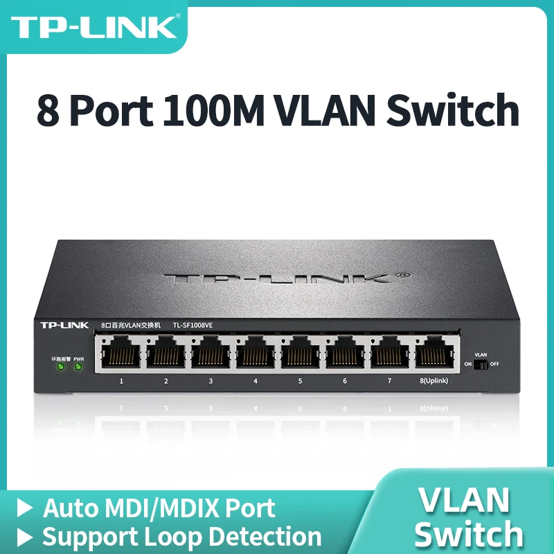 TP-Link 8-портовый коммутатор VLAN Ethernet 100 Мбит/с 100BASE-T Сетевой концентратор Интернет-Разветвитель Автоматическое Обнаружение контура MDI/MDIX TL-SF1008VE
