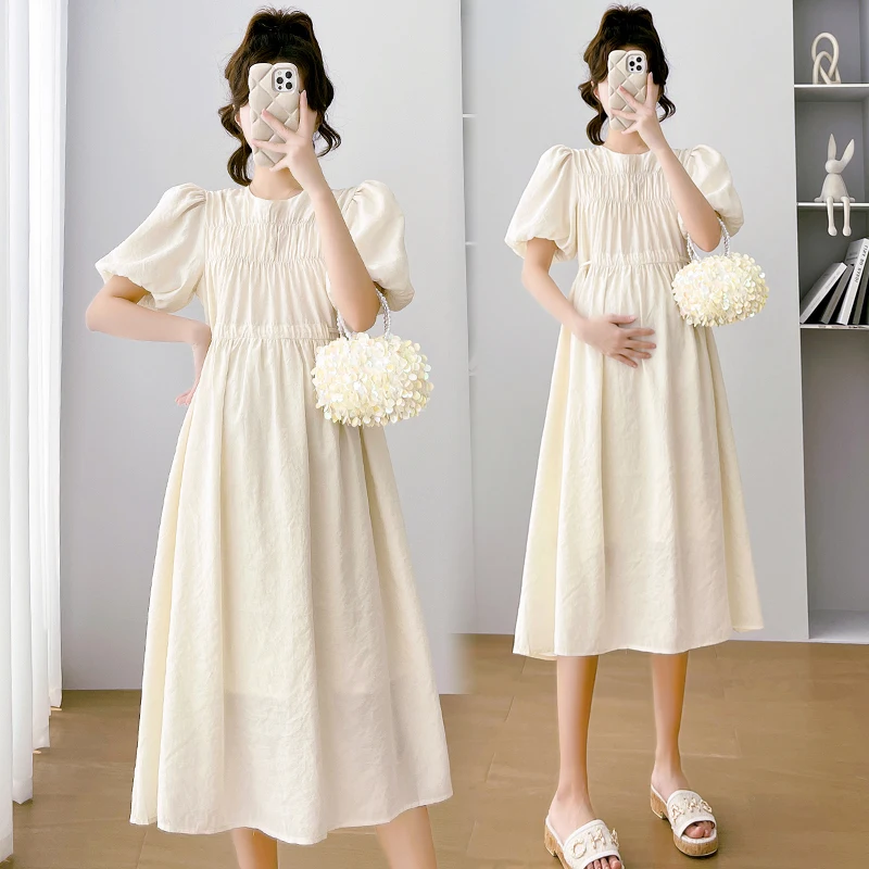 8826 # 2023 Летнее Корейское модное платье миди для беременных, Элегантная Милая свободная одежда трапециевидной формы для беременных, стильная одежда для беременных