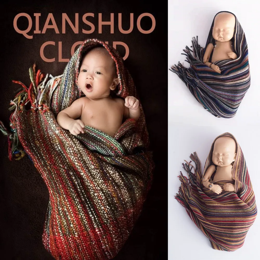 Реквизит для фотосъемки новорожденных Одеяло Детское Фотопеленание Хлопчатобумажные растягивающиеся обертывания Фон для фотосессии