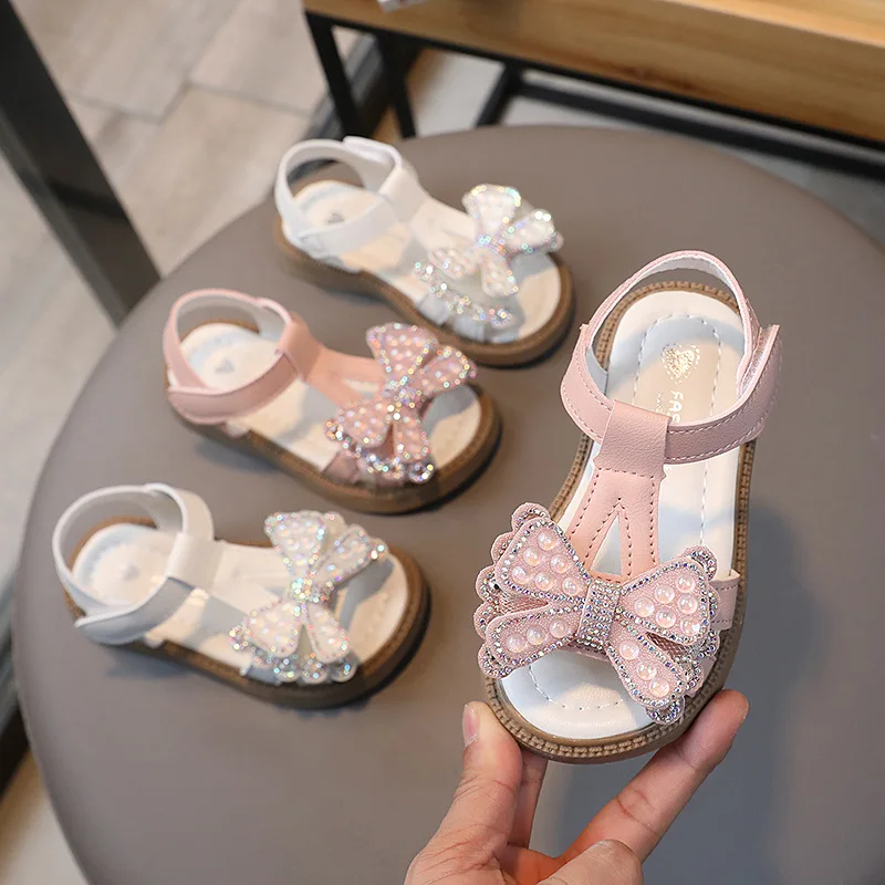 Сандалии принцессы для девочек; Мягкая детская пляжная обувь; Летние сандалии с жемчугом; Модные высококачественные милые сандалии для девочек; G02281