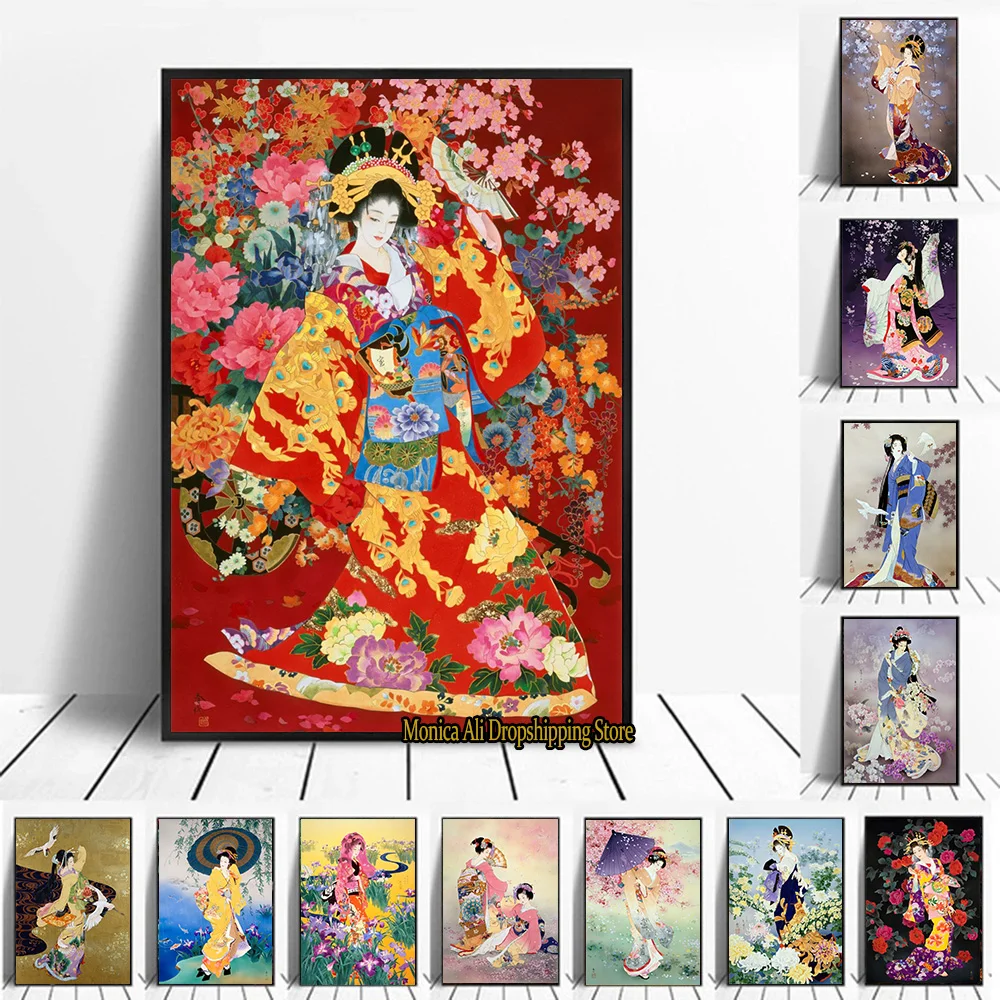 Винтажные японские плакаты с гейшами и принты, картина на холсте, японская женщина, настенное искусство, настенная роспись, декор стен, картины для гостиной, дома