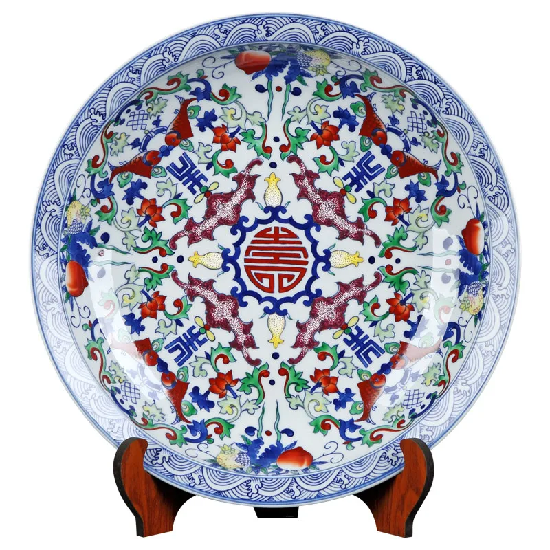 Китайское Классическое Большое Антикварное Украшение Диаметром 40 см, Бело-Голубая Фарфоровая Тарелка, Художественное Украшение, Круглая Тарелка