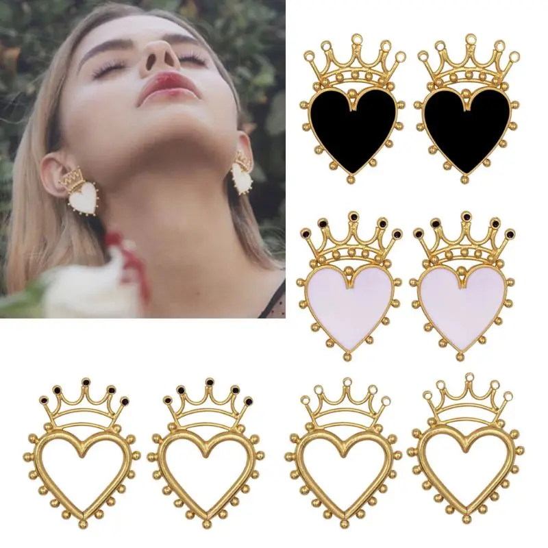 Шикарные Эмалевые серьги-гвоздики в виде короны и сердца, женские серьги-гвоздики в форме сердца, женские модные украшения в подарок