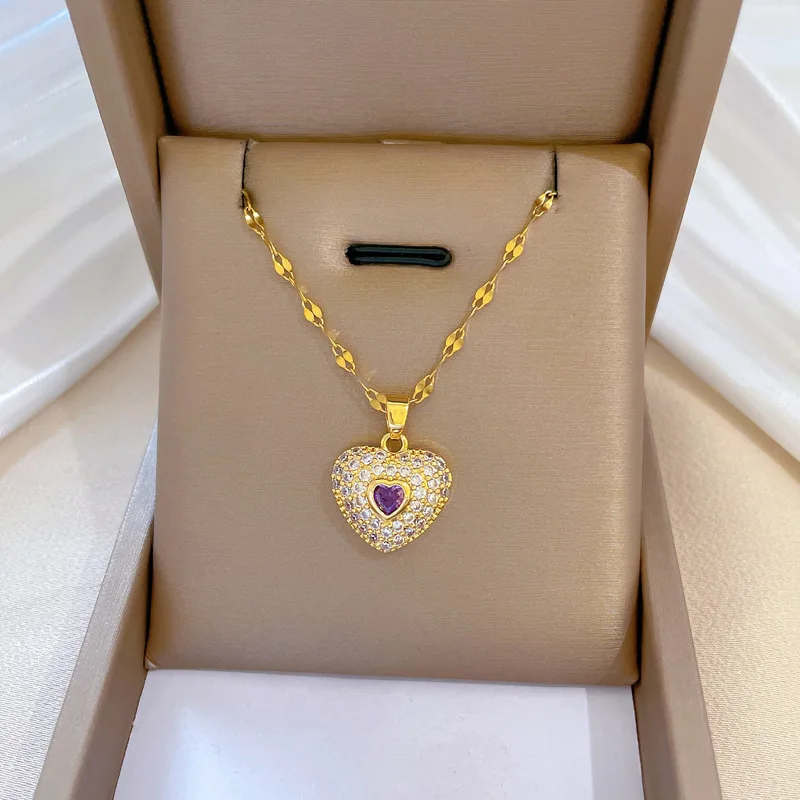 Роскошное ожерелье с подвеской в виде аметистового сердца и циркона, ожерелья для помолвки для женщин, Богемные украшения, Подарок на День рождения, Годовщину