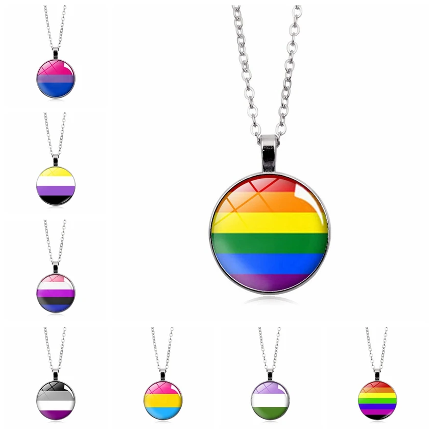 Популярное ювелирное Стеклянное ожерелье с подвеской с элементом флага Радуги, ожерелье с подвеской, Универсальная винтажная цепочка для свитеров, подарки для ЛГБТ