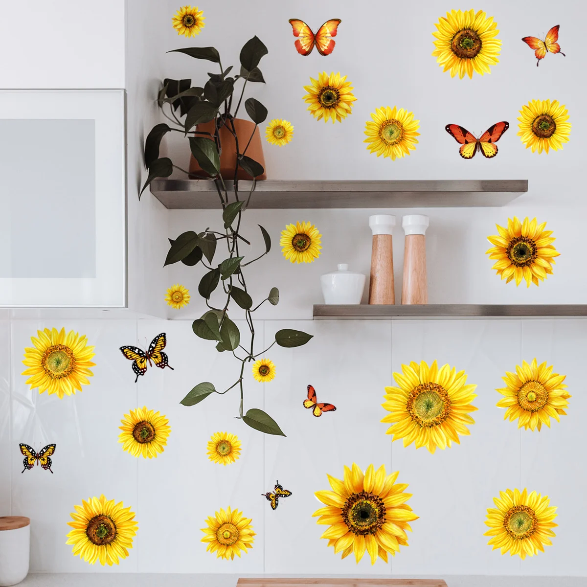 Модные подсолнухи, декор стен своими руками, наклейки на стены, креативные декоративные бабочки, наклейки для украшения, теплые обои