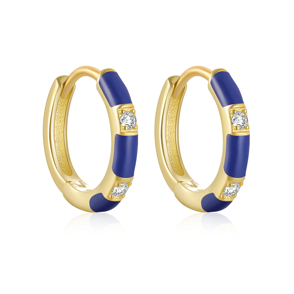 Серьги-кольца с разноцветной эмалью и цирконом из натурального серебра 925 пробы, серьги-кольца золотого цвета, изысканные ювелирные изделия
