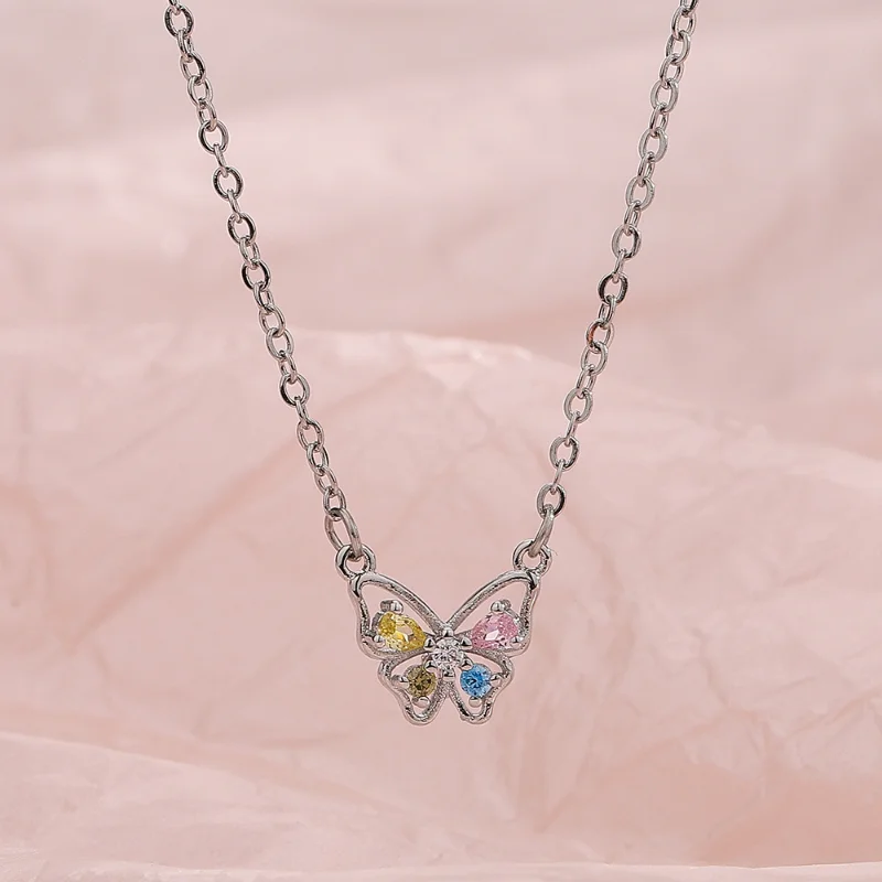 Elviragirl Красочное ожерелье с бабочкой из циркона для женщин Цепочка из сладких насекомых для ключиц Модные Ювелирные изделия серебряного цвета Подарки