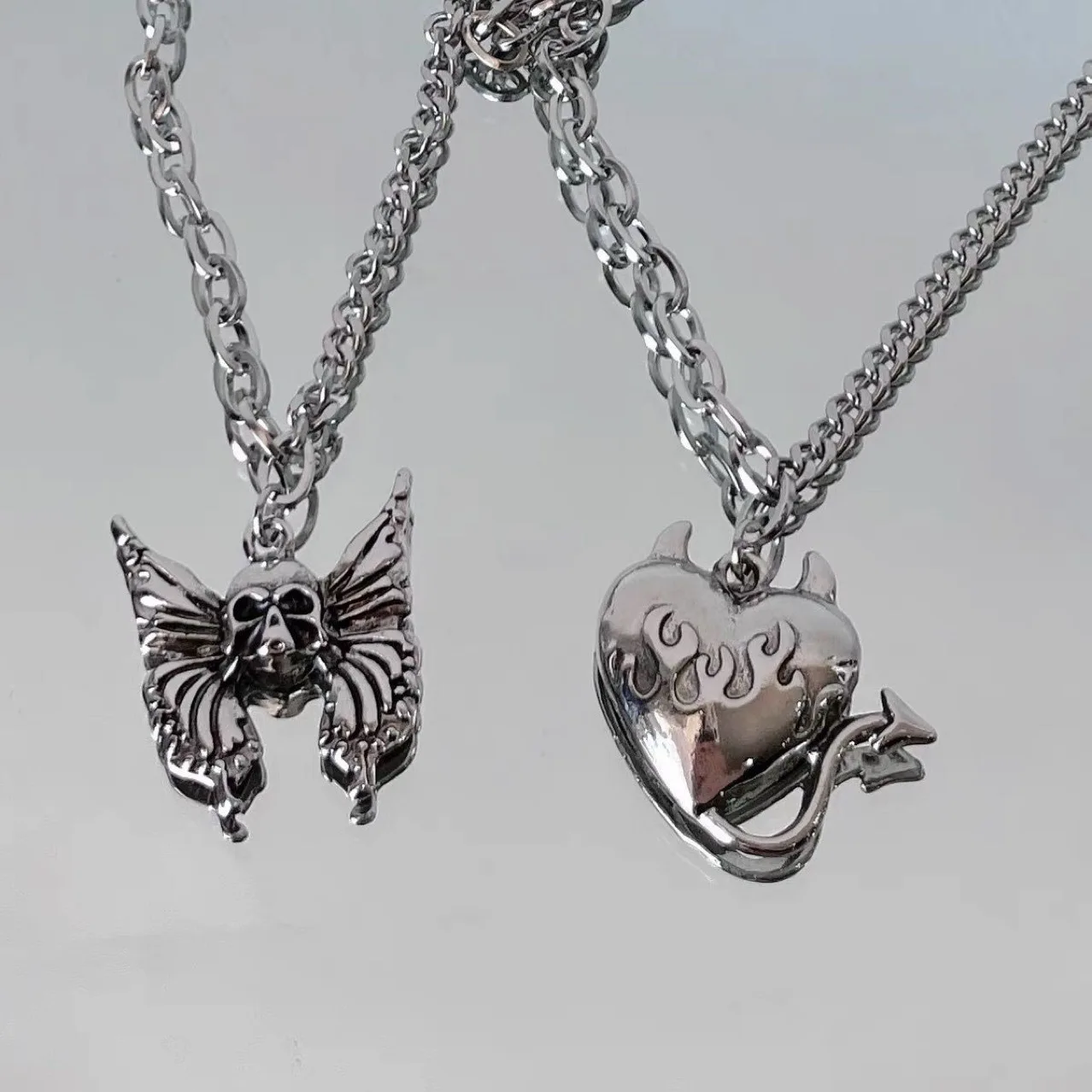 Темно-готическое Сердце Любви, Пламя, Тотем, Ожерелья в стиле Пэчворк, женские Y2K, Хипстерское крутое ожерелье, подарок для вечеринки, Бижутерия