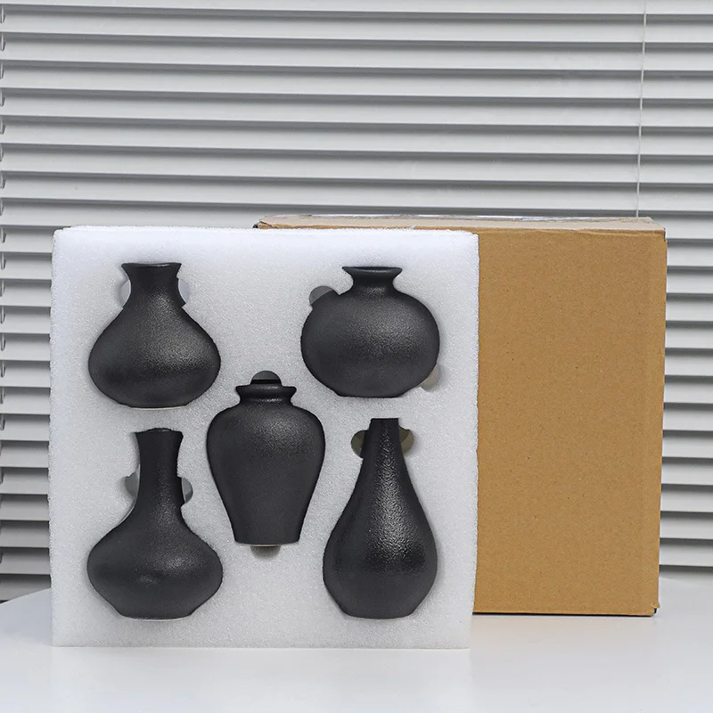 5 шт./Черная Керамическая Маленькая ваза для украшения дома, поделки, настольный орнамент, Простое украшение