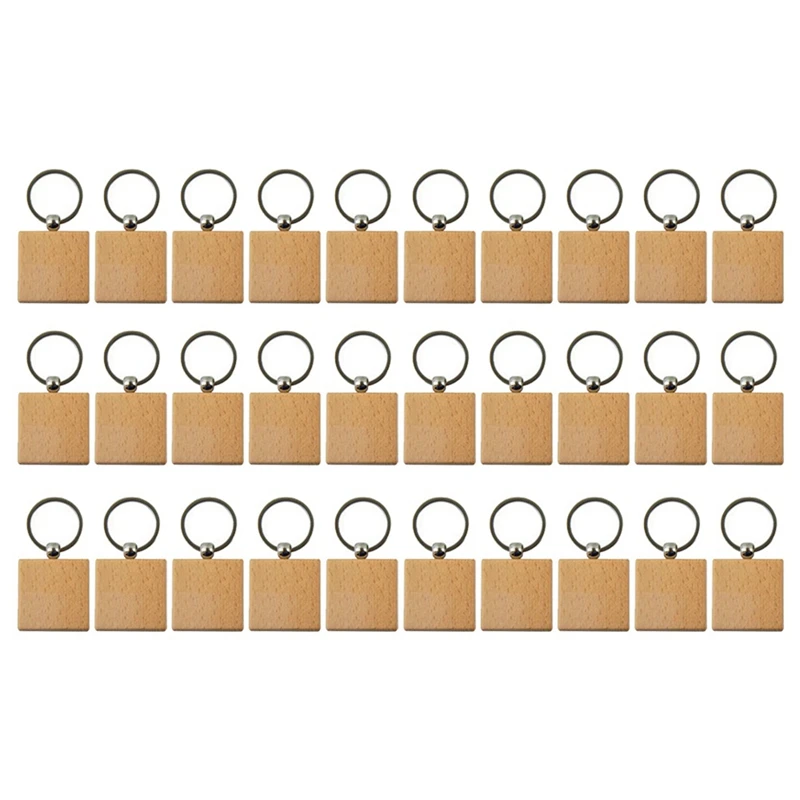 30 шт. пустой деревянный брелок квадратной формы, деревянные брелки для ключей, бирки для ключей, подарки своими руками