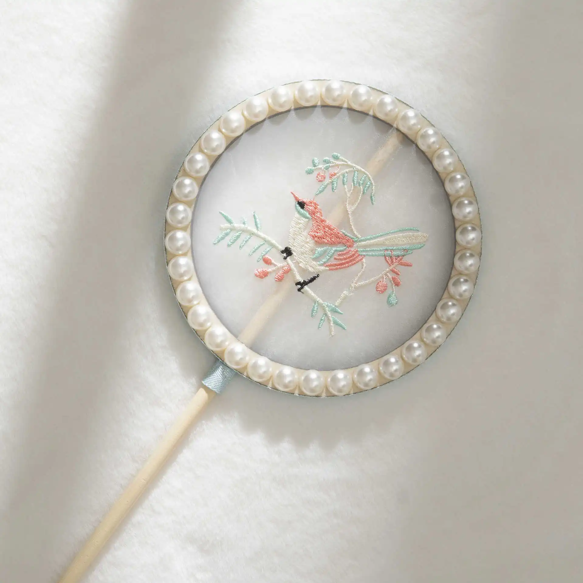 Китайский круглый веер с вышивкой жемчугом, мини-придворный веер с пальмовым веером, реквизит для фотосъемки