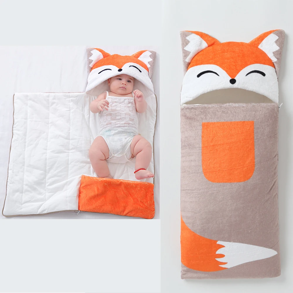 Спальный мешок для новорожденных в форме Лисы Толстое теплое одеяло Кокон из чистого хлопка для девочек, одежда для мальчиков, Пеленание младенцев