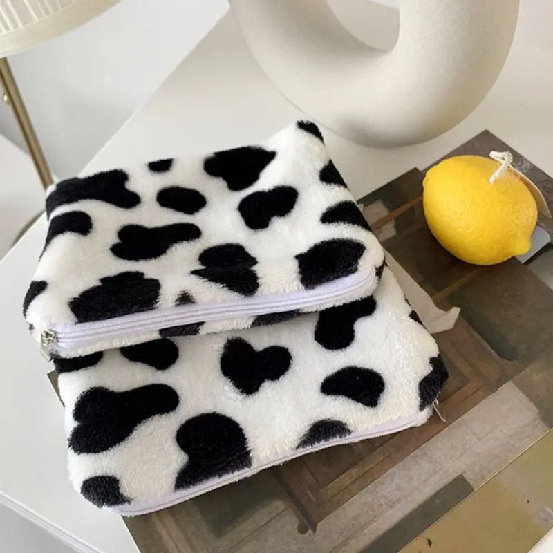 Мини-кошелек с принтом молочной коровы, плюшевая сумка для мелочи, кошелек на молнии.