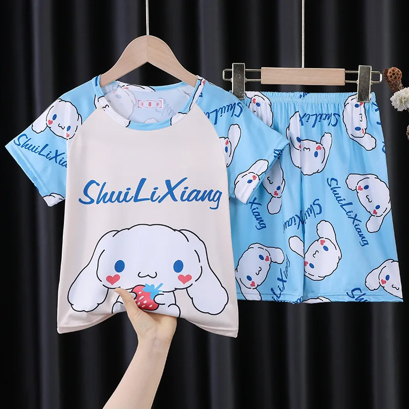 Пижамы Sanrio hello kitty, детские пижамы, летние шорты с короткими рукавами для девочек и мальчиков, комплект домашней одежды, футболка, халаты kuromi
