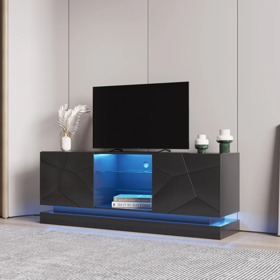 Современная, стильная функциональная подставка для телевизора со светодиодной подсветкой, меняющей цвет, Универсальный развлекательный центр, черный
