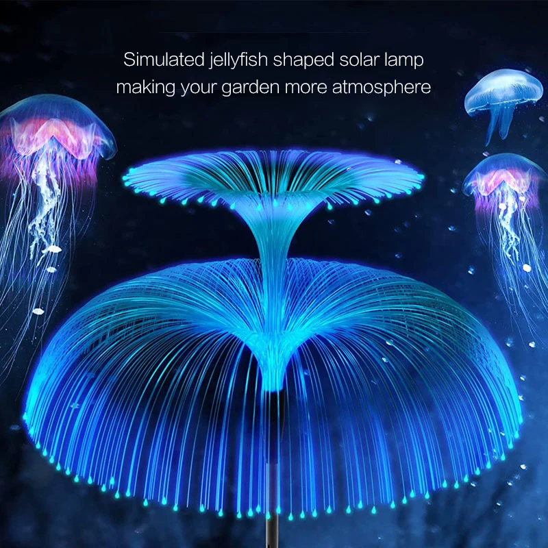Светодиодные двухслойные волоконно-оптические солнечные Медузные фонари Наружный свет на лужайке с медузами Красочное Меняющееся Ландшафтное Садовое освещение