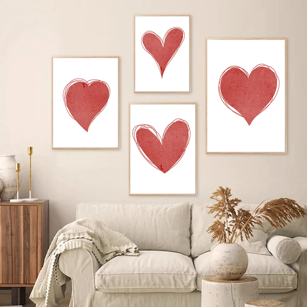 Современный принт в виде сердца, Знак Красного Сердца, минималистичный декор для настенного искусства, холст, живопись, плакаты на День Святого Валентина, настенные рисунки