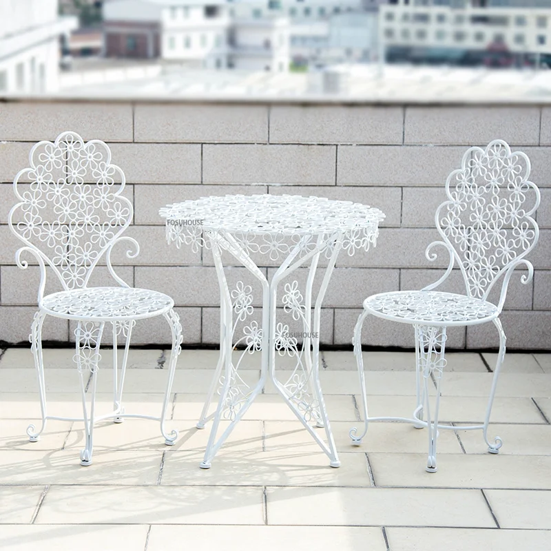 Европейский балконный стол и стулья, современный минималистичный обеденный стол из кованого железа на открытом воздухе, стул для садовой мебели