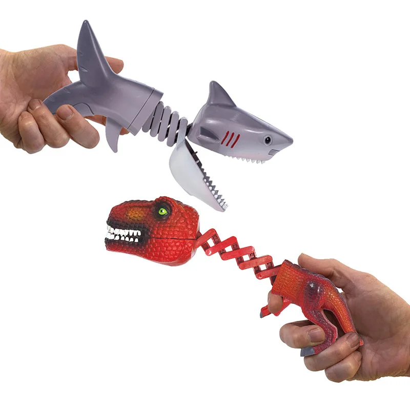 Забавные декомпрессионные игрушки для взаимодействия родителей и детей, пародия на акулу, динозавр, Телескопический пружинный манипулятор, зажим для укуса, игрушки для розыгрышей